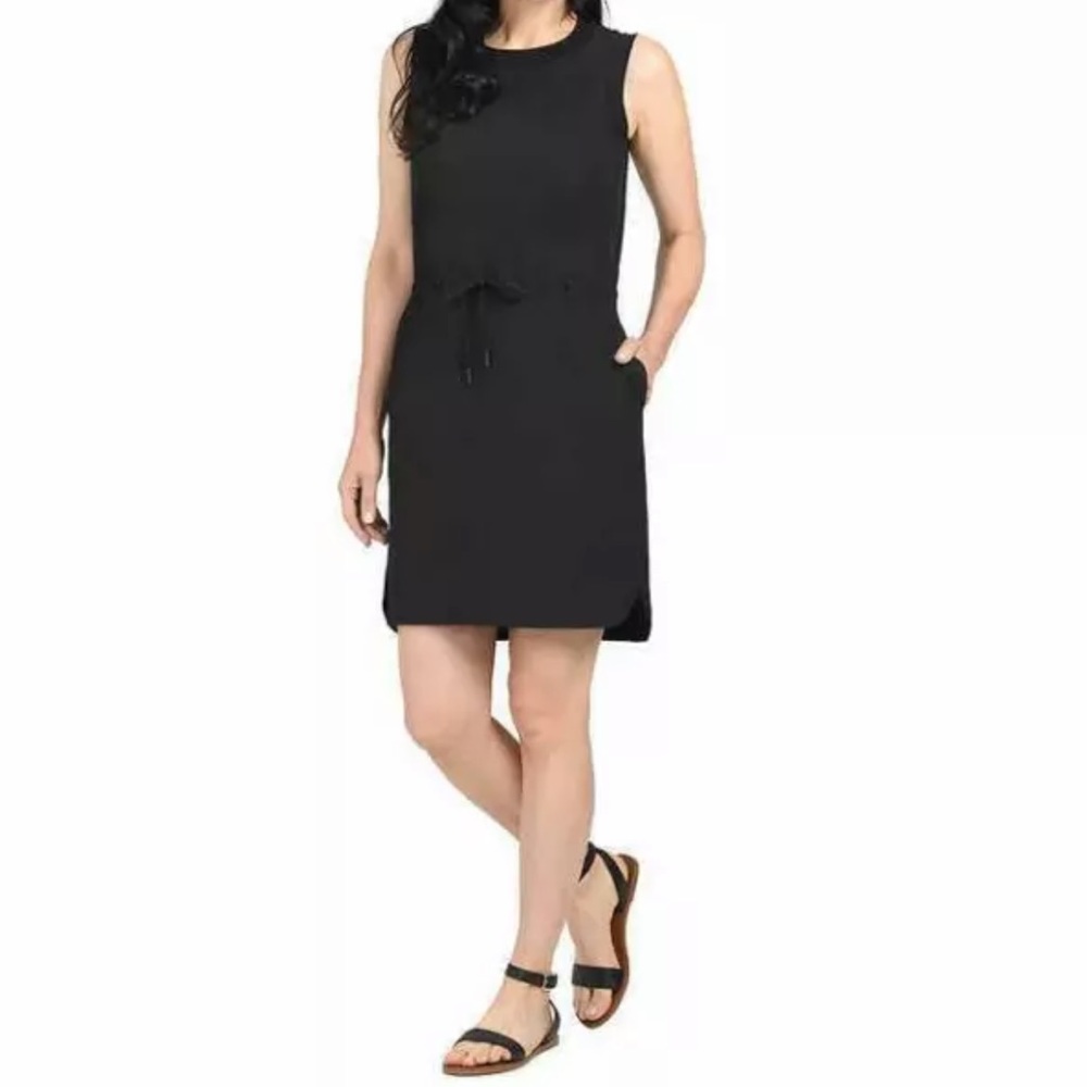 Hilary Radley Black Dress Sleeveless Pockets Lightweight Stretch Tunic LBD NEW